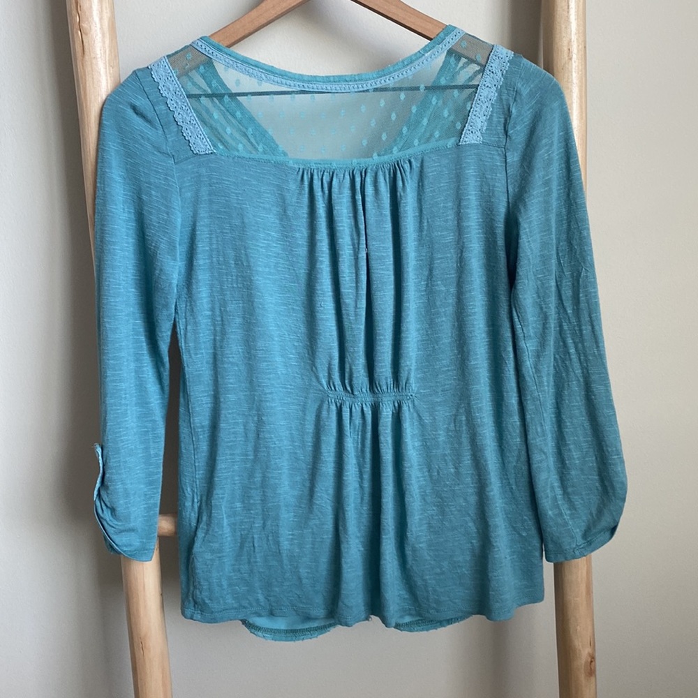 Anthropologie meadow rue teal long sleeve peasant blouse - Picture 6 of 8